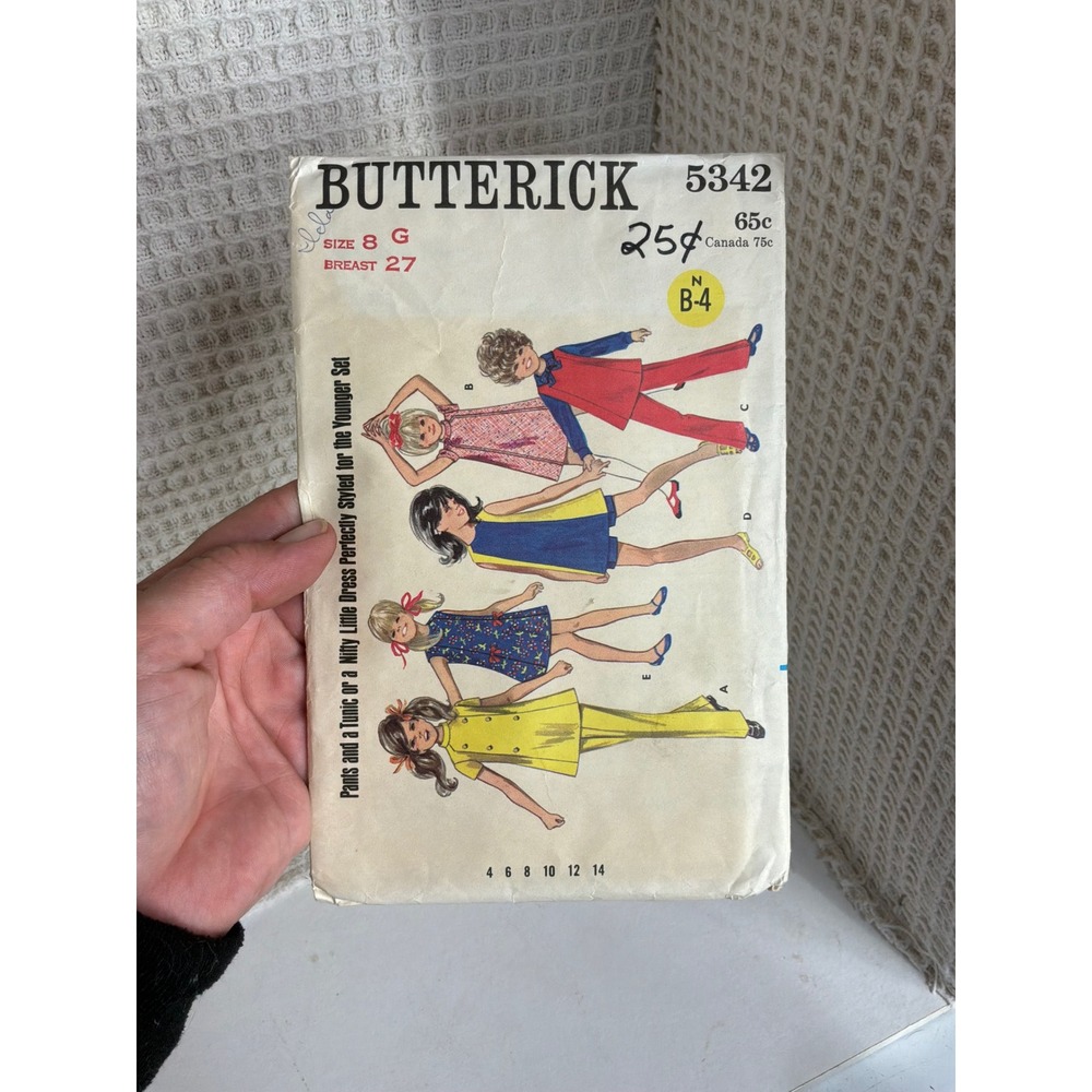 Vintage Girls Butterick 5342 Dress Tunic Pants Sewing Pattern Size 8 Multi